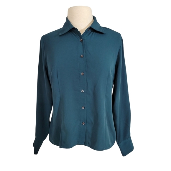 Preston & York Forest Green Button Down Blouse 10P - Picture 1 of 6
